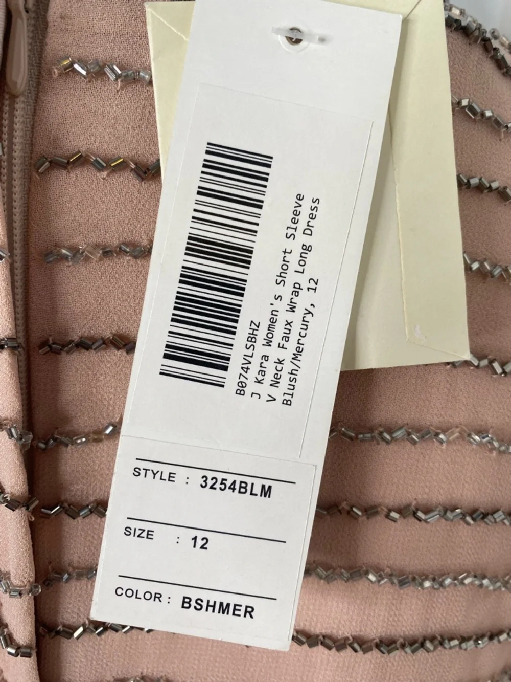J Kara NWT Nordstrom Blush Pink Beaded Wrap-Front Maxi Dress - Picture 6 of 11